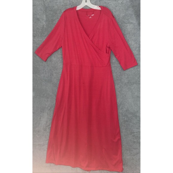 Soft Surroundings Dress Womens Large Red Maxi‎ Faux Wrap Cotton Modal Career - Picture 1 of 13